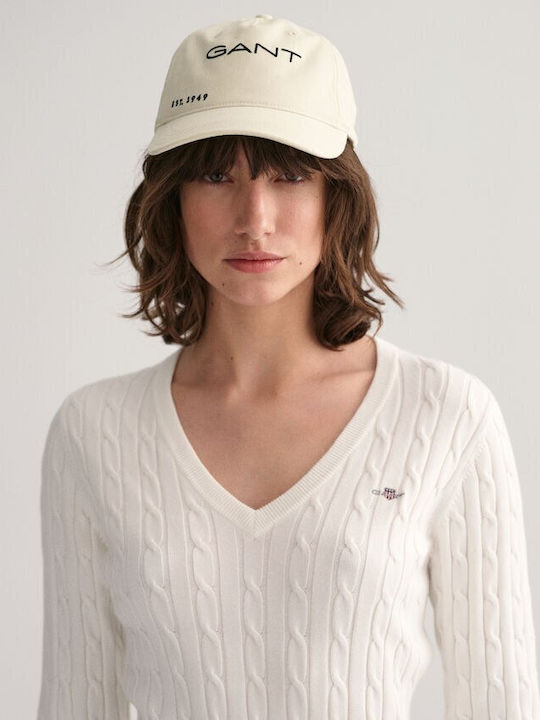 Damen Langarm Pullover Baumwolle mit V-Ausschnitt Weiß