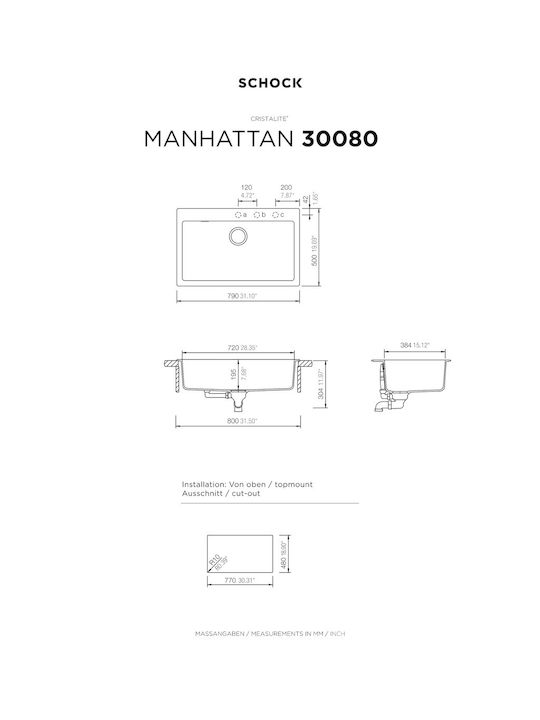 Schock Cristalite Manhattan 110-30080-1551 Drop-In Spüle aus Verbundgranulat B79xT50cm Mocha