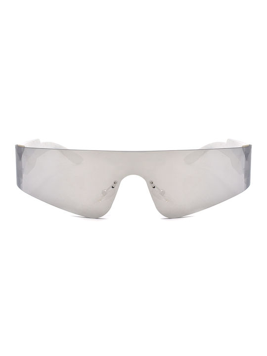 Awear Sunglasses with White Acetate Frame and Silver Mirrored Lenses