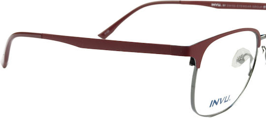 Invu Metallisch Brillenrahmen mit Clip On Rot M3200C