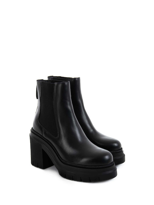 Hugo Leather Women's Chelsea Boots with High Heel Black