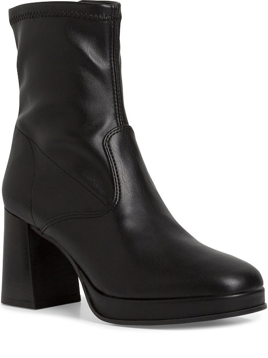 Tamaris Leather Women's Ankle Boots with High Heel Black