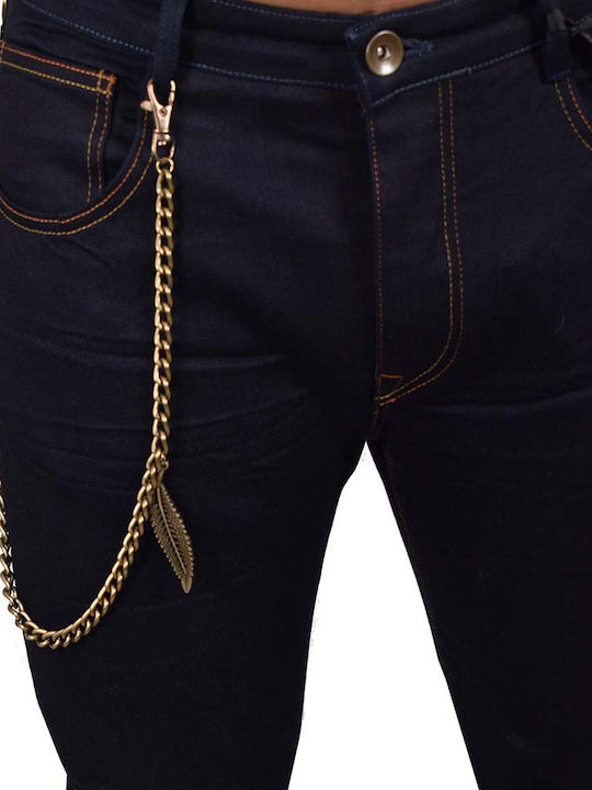 Men's Elastic Jeans Pants Navy Blue