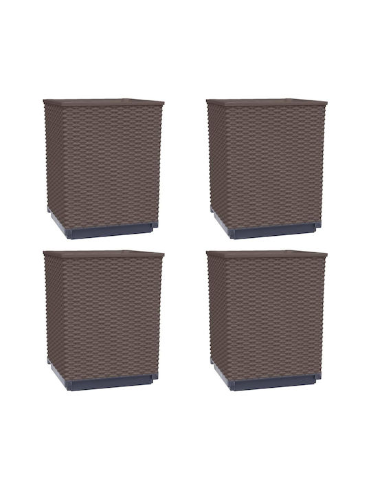 vidaXL Set of 4 Plastic Brown Planter Boxes 30cm