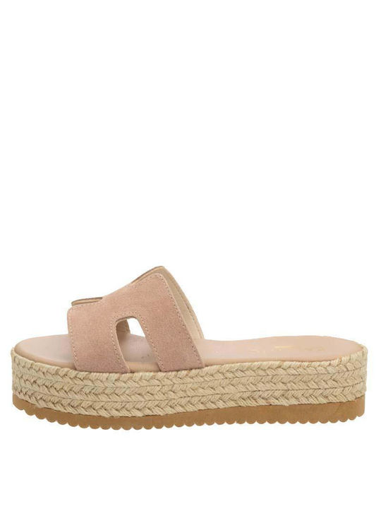 Kallisto Leather Women's Flat Sandals Flatforms in Pink Color