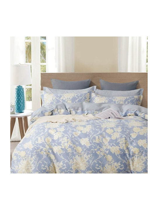 Rythmos Bettbezug-Set Baumwollsatin Übergröße mit 2 Kissenbezügen 220x250 Jeena Blau