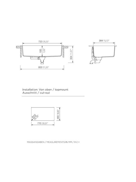 Schock Cristalite Manhattan 110-30080-1441 Drop-In Мивка от Синтетичен Гранит Ш79xД50см Croma