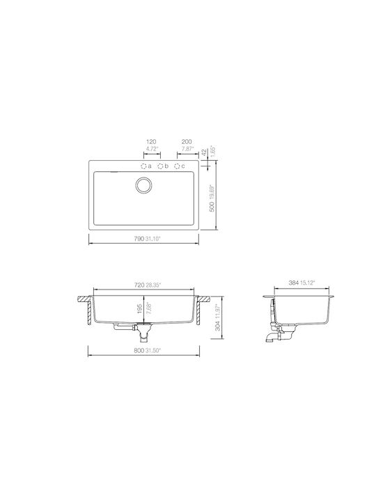 Schock Cristalite Manhattan 110-30080-1441 Drop-In Мивка от Синтетичен Гранит Ш79xД50см Croma