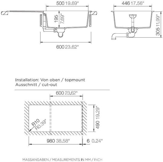 Schock Cristalite Manhattan 110-30100-1401 Drop-In Spüle aus Verbundgranulat B100xT50cm Nero