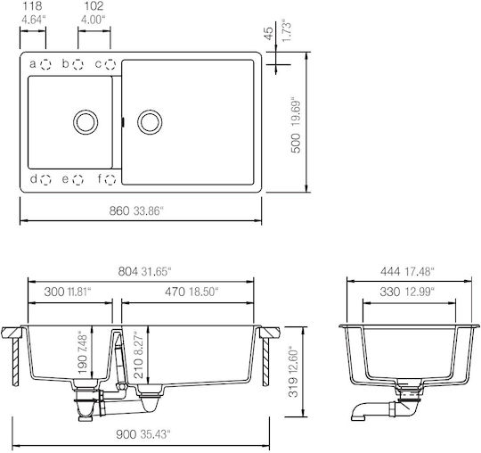 Schock Cristalite Element 110-31290-1451 Drop-In Chiuvetă Dreapta din Granit Sintetic L86xW50cm Concrete Beton