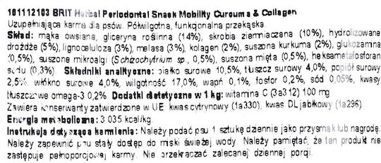 Brit Dental Stick Mobility Curcum & Collagen Chew Stick for Dogs against Tartar & Plaque 251gr 7pcs