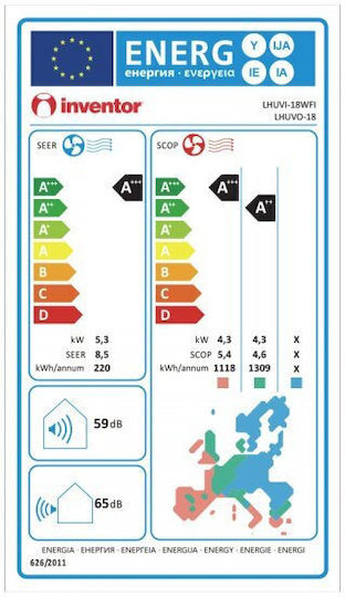 Inventor Leon (LHUV) Air Conditioner Inverter 18000 BTU A+++/A++ with WiFi and iA Plus Technology