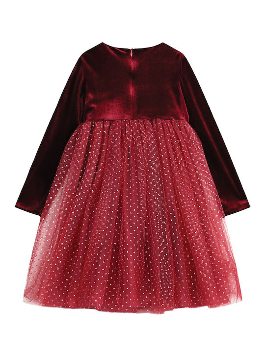 Energiers Mädchen Kleid Set mit Zubehör Polka Dot Langärmelig Burgundisch