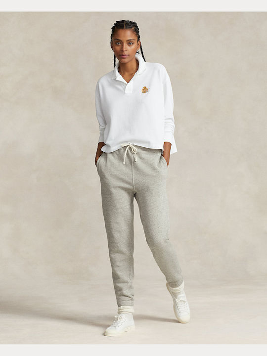 Ralph Lauren Women's Athletic Polo Blouse Long Sleeve White