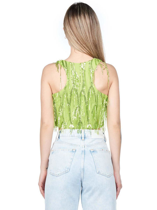 Zoya Damen Sommer Crop Top Ärmellos Grün