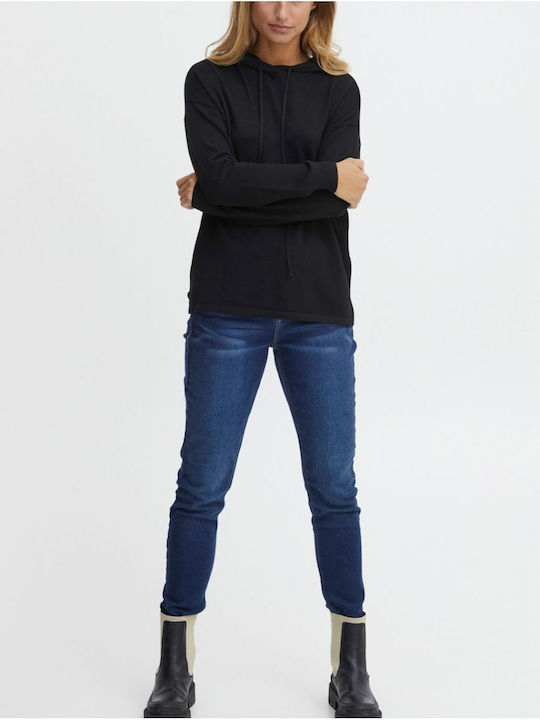 Fransa Women's Long Sleeve Sweater with Hood Black