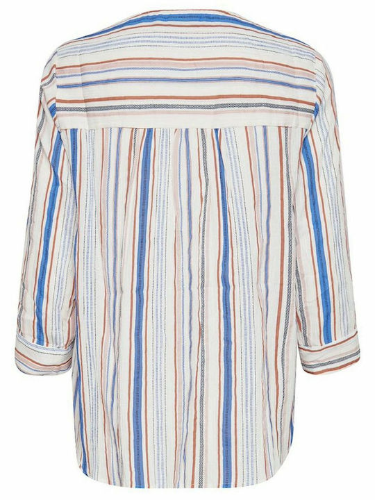 Fransa Summer Cotton Tunic with 3/4 Sleeve Striped Beige
