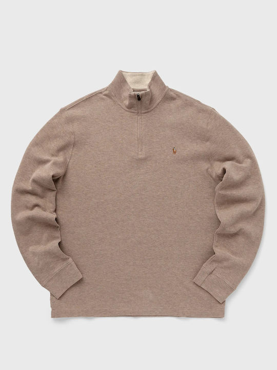 Estate Rib Half-Zip Pulover cu Mâneci Lungi Bej