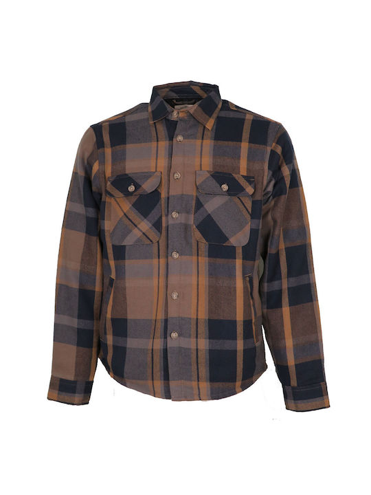 Pre End Men's Shirt Overshirt Long Sleeve Checked Brown