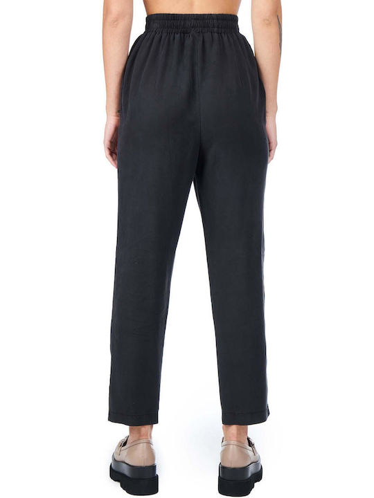 Zoya Women's Fabric Capri Trousers with Elastic Black