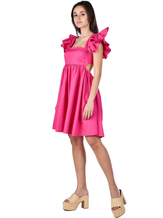 Summer Mini Dress with Ruffle Fuchsia