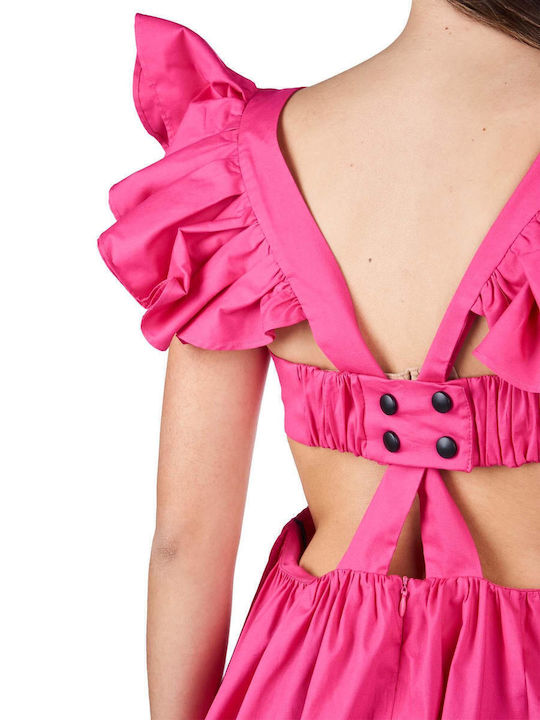 Summer Mini Dress with Ruffle Fuchsia