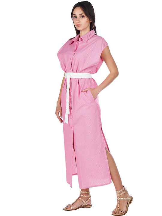 Summer Midi Shirt Dress Dress Fuchsia
