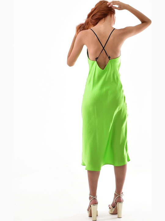Summer Midi Evening Satin Drape Green Dress