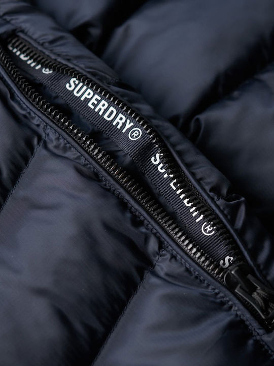 Women's Short Puffer Jacket for Winter with Hood Blue
