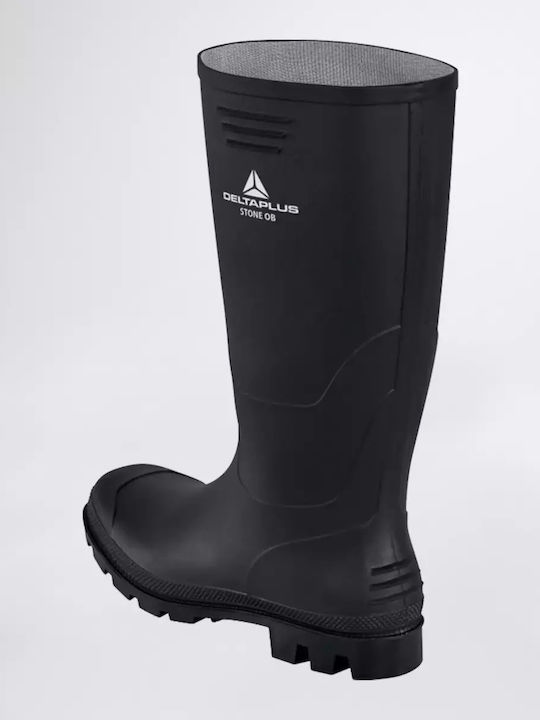 Delta Plus Stone OB SRA Non-Slip Work Wellies Knee Black