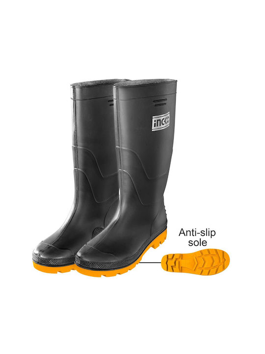Ingco Αντιολισθητικές Unisex Γαλότσες Εργασίας Γονάτου Μαύρες