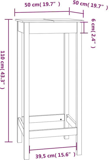 Square Bar Table Made of Solid Wood White 50x50x110cm