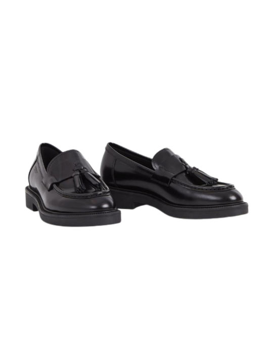 ALEX W Leder Damen Loafers in Schwarz Farbe