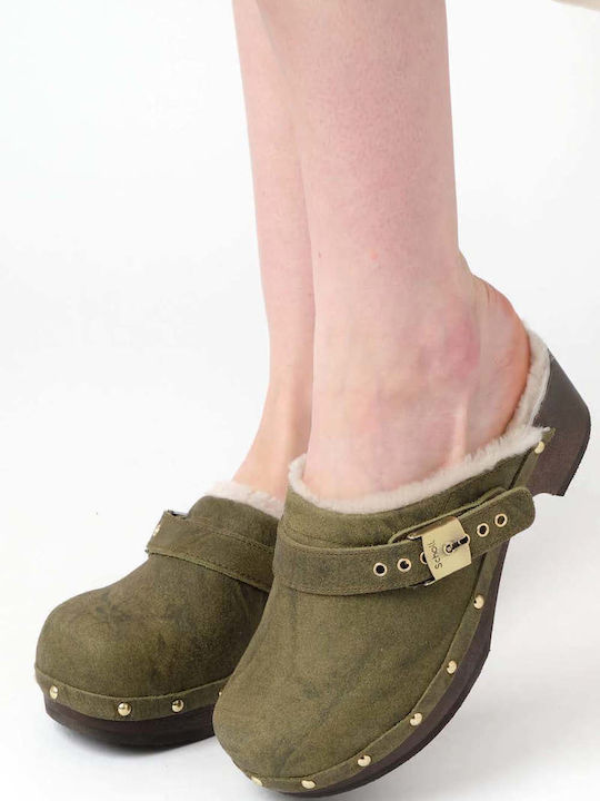Pescura Mules with High Heel in Green Color
