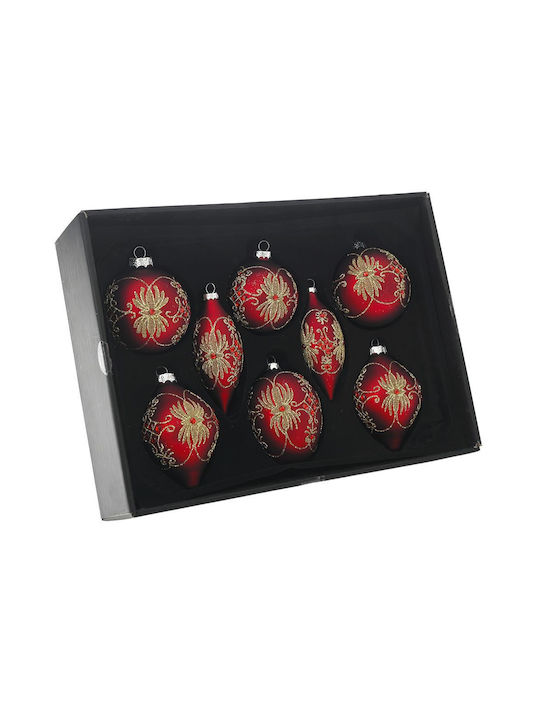 Iliadis Christmas Glass Set Ornaments Red