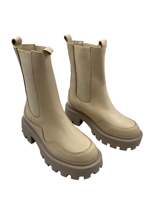 Leder Damen Knöchelstiefel Beige