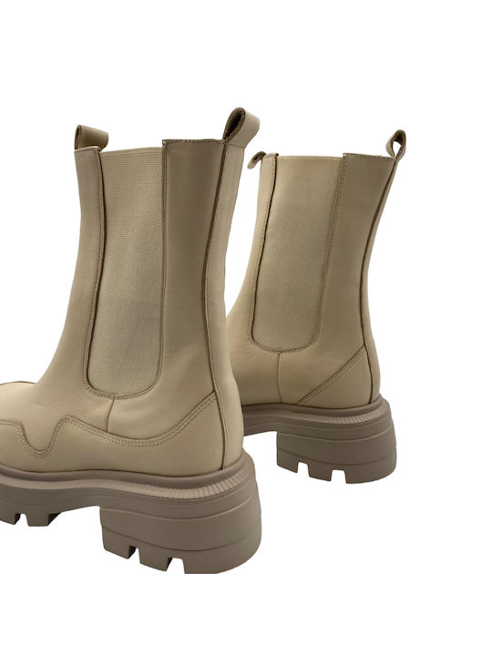 Leder Damen Knöchelstiefel Beige