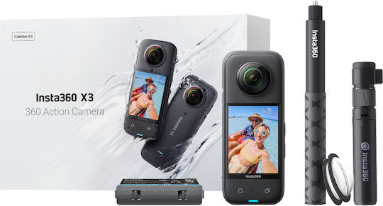 Insta360 X3 Екшън Камера 5K Заснемане 360° Подводна Стандартно с Екран Сензорен 2.29" и Wi-Fi Черна