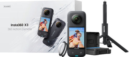 Insta360 X3 Action Camera 5K 360° Capture Underwater All-Purpose Kit with Touch Screen 2.29" and Wi-Fi Black
