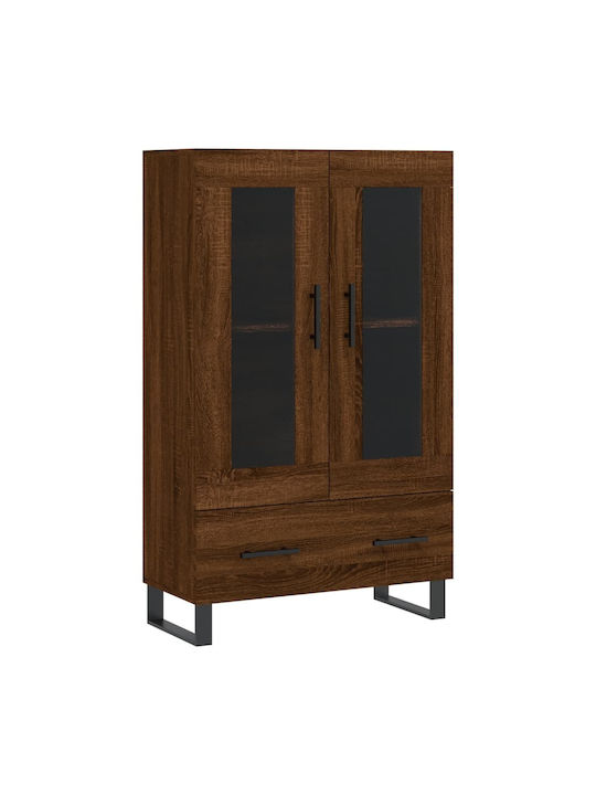 Floor-standing Living Room Display Cabinet made of Wood & Metal with Glass Brown 69.5x31x115cm