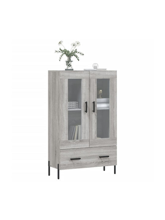 Floor-standing Living Room Display Cabinet made of Wood & Metal with Glass Gray 69.5x31x115cm