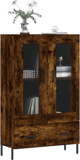 Living Room Display Cabinet from Wood and Metal with Brown Glass 69.5x31x115cm