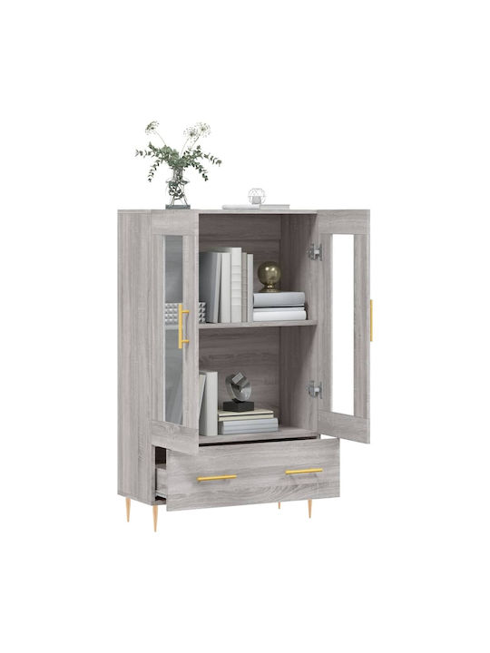 Wohnzimmer Vitrine aus Holz und Metall mit Verglasung in Grau 69.5x31x115cm