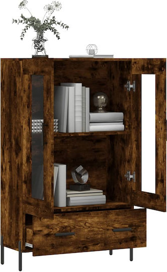 Living Room Display Cabinet from Wood and Metal with Brown Glass 69.5x31x115cm