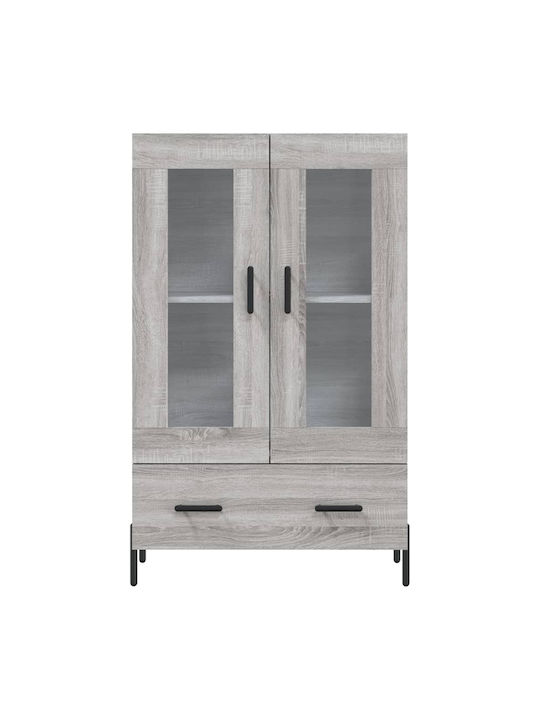 Floor-standing Living Room Display Cabinet made of Wood & Metal with Glass Gray 69.5x31x115cm