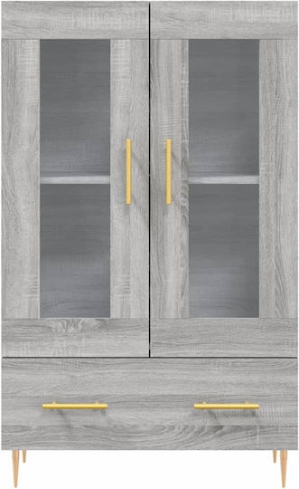 Vitrină de Pardoseală pentru Sufragerie din Lemn și Metal, Gri Sonoma, cu Geam, 69.5x31x115cm