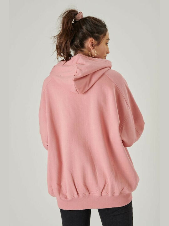 24 Colours Women's Long Hooded Sweatshirt Pink