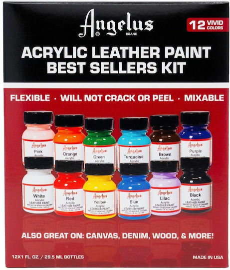 Angelus Acrylic Σετ Υγρά Χρωμάτα Χειροτεχνίας Ασημί για Δέρμα 29.5ml 12τμχ