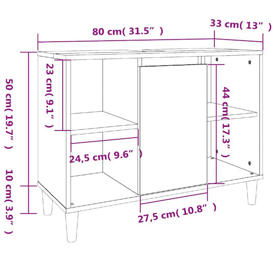 vidaXL Bathroom Cabinet L80xW33xH60cm White