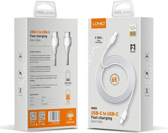 Ldnio LC122-C USB 2.0 Kabel USB-C männlich - USB-C 65W PD Weiß 2m
